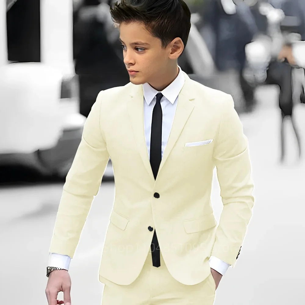 

Fashion Solid Boy's Suit Set 2 Pieces Slim Fit Children Notch Lapel Blazer Formal Jacket Pants Kid Outfit For Party Performance