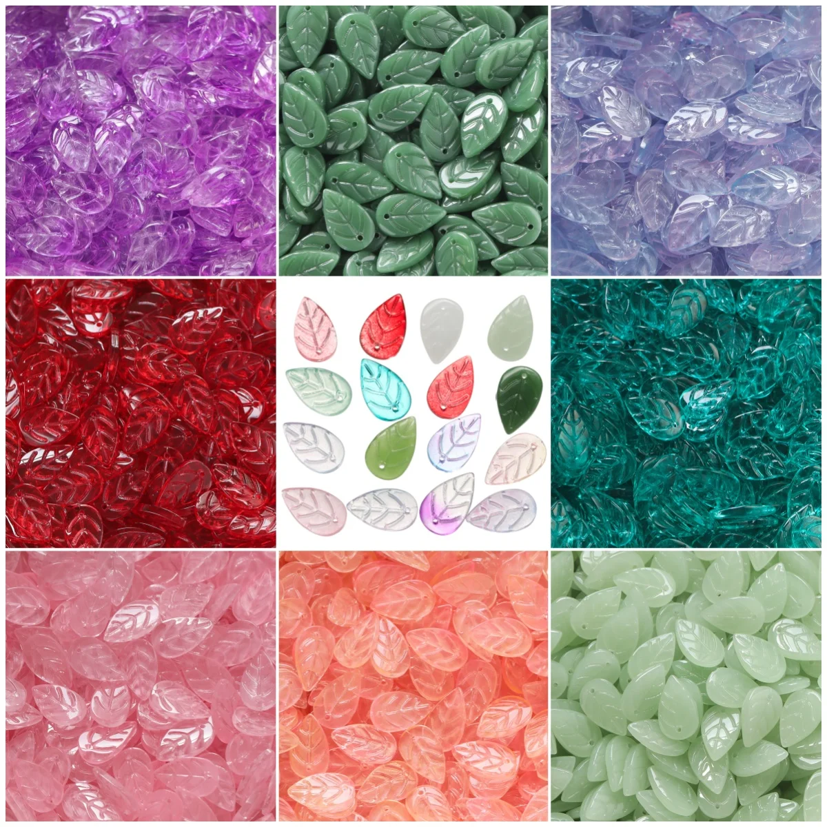 

30Pcs Glaze Leaf Pendants 11x18mm Handmade Glass Charms for Jewelry Craft DIY Necklaces Earrings
