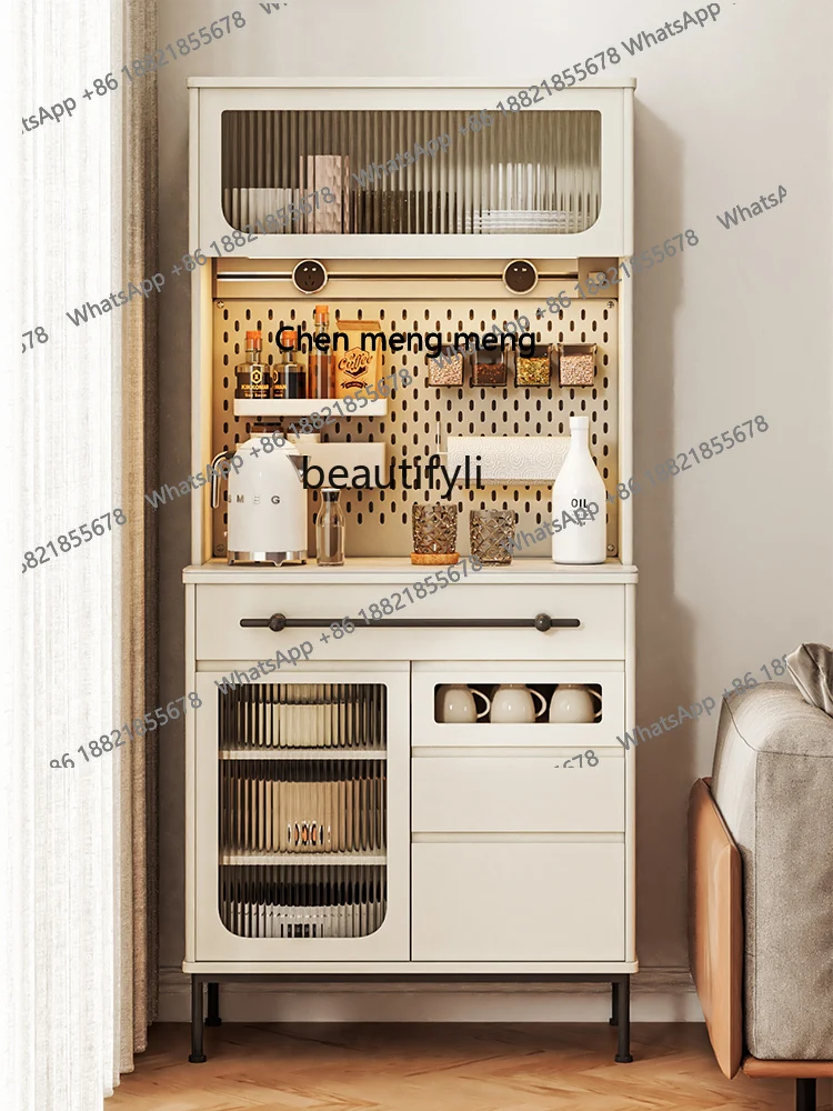 Designer Sideboard Cabinet Solid Wood Paint Wire-Wrap Board Small Apartment Wall Integrated Locker Tea Cabinet