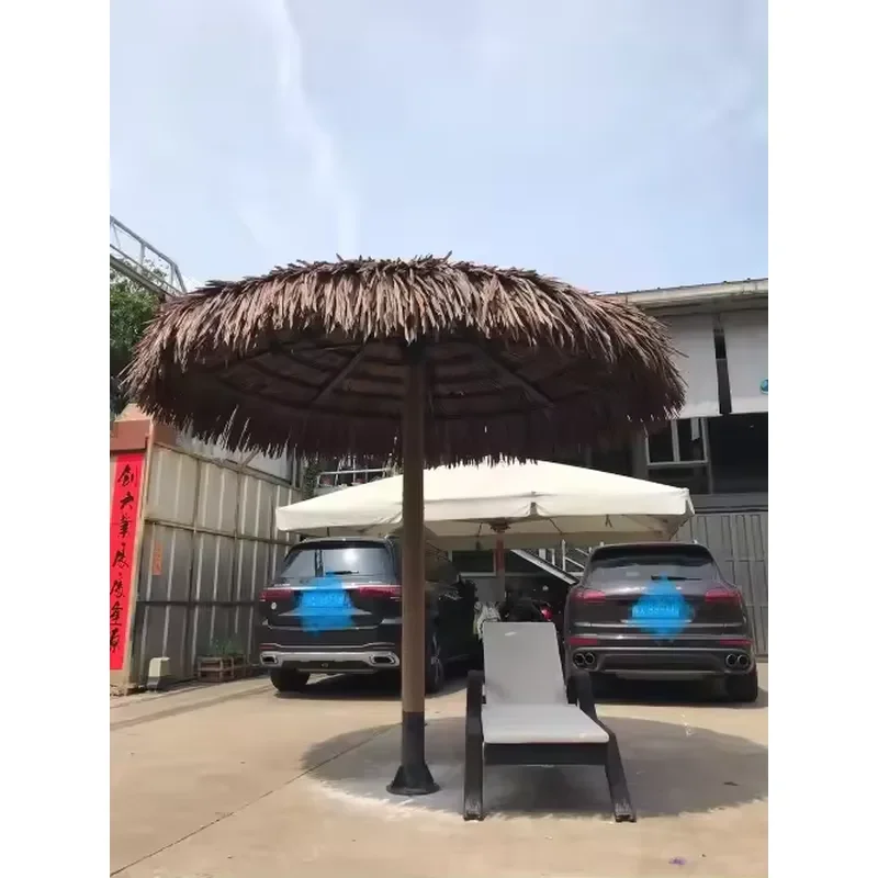 Natural Color Hawaii Hula Tiki Artificial Straw Thatched Beach Umbrella Synthetic Palm Leaf Roof Thatch Beach Umbrella