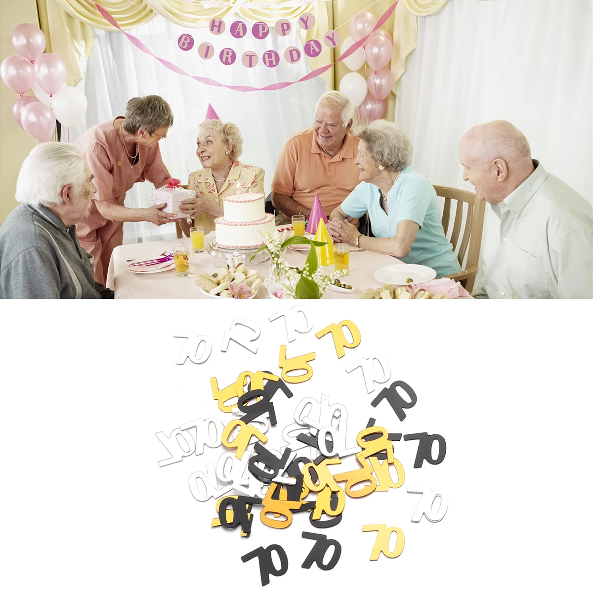 

1200pcs Number 70 Sequins Confetti Party Decoration For Birthday Anniversary Wedding Celebration Golden Silver Black