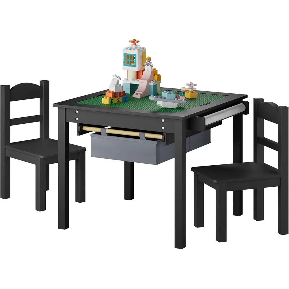 

Двусторонний деревянный стол и стулья 2-в-1 для детей, стол для игр с основанием для конструктора, для чтения и обеда