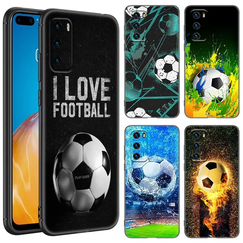 Fire Football Soccer Ball Black Phone Case For Huawei Nova 7i 8i Y70 P20 P30 P40 Honor 50 SE 90 Lite Y6 Y9 Prime Y5 Y7 Pro 2019