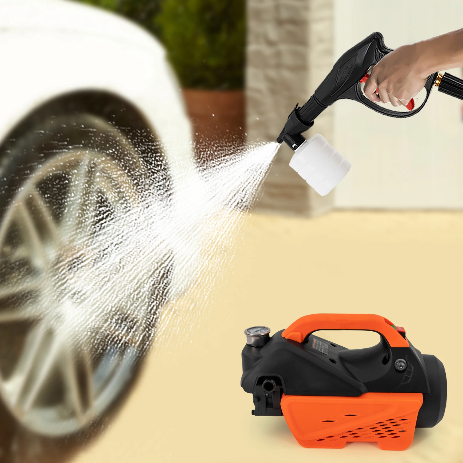 1300W 110V Household Automatic Car Washer, Portable Pressure Cleaner Machine w/ High Pressure Water Gun（US Standard Plug）