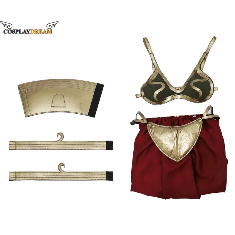 섹시 영화 공주 코스프레 의상 레이아 노예 의상 드레스 골드 브라와 스커트 액세서리 할로윈 가면 파티 LZ8734v;6
