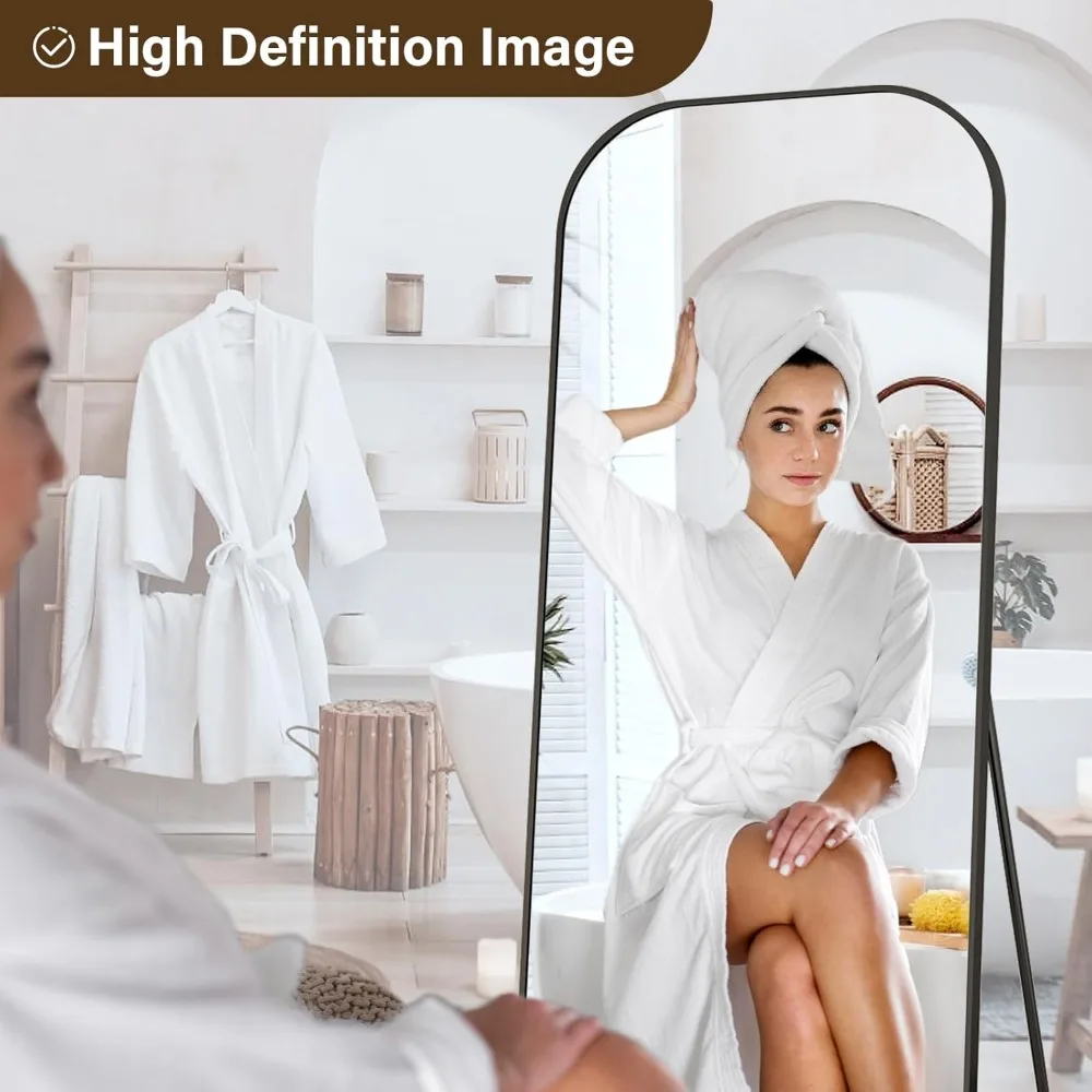 مرآة كاملة الطول مقاس 56 × 21 بوصة مع إطار من الألومنيوم، تصميم علوي مقوس لغرفة النوم أو غرفة المعيشة #5