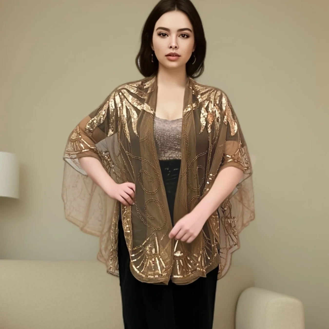 

Women's Flapper Shawl Banquet Sequins Cape Vintage Embroidery Breathable Wraps Dress Shawl For Evening Party Prom