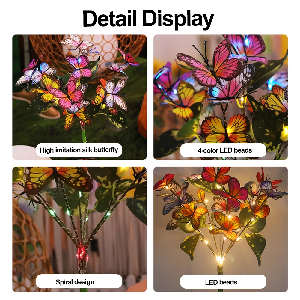 2 แพ็คพลังงานแสงอาทิตย์ผีเสื้อ Stake Light ไฟลานกลางแจ้งตกแต่งโคมไฟพลังงานแสงอาทิตย์ที่มีสีสันกันน้ํา Auto On/Off สําหรับ YARD Pathway