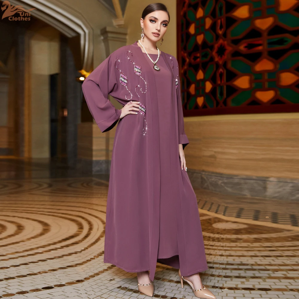 

Рамадан Мусульманское платье Абая Элегантные исламские комплекты Дубайские женские вечерние платья Марокканский кафтан с бриллиантами Кимоно Kebaya Джалабия Кафтан