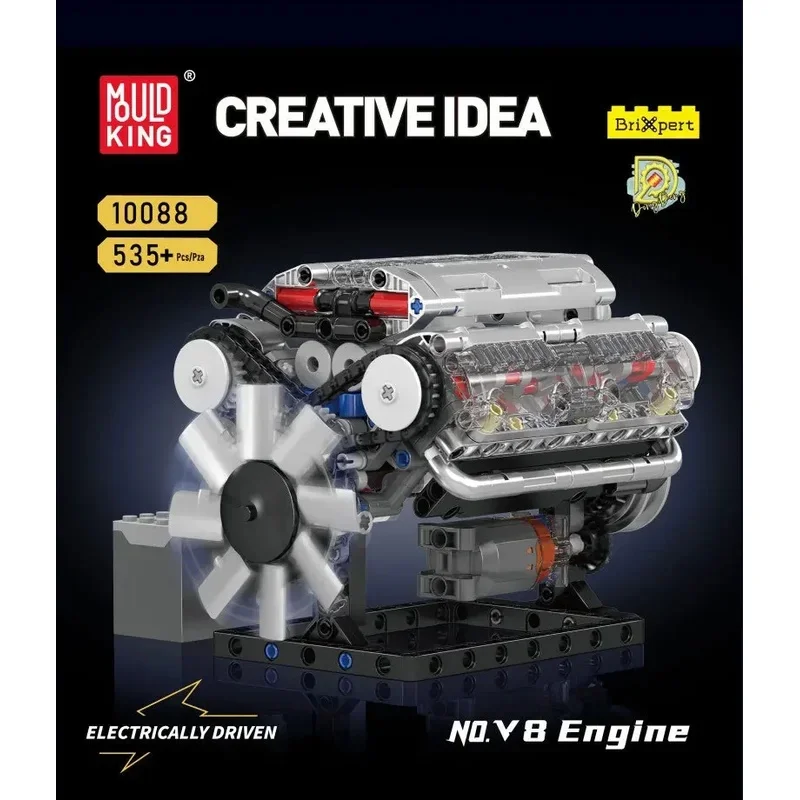 MOULD KING 535PCS V8 Engine Building Blocks Model DIY Mechanical Assembly Ornament Bricks Kit for Adults Educational Gift 10088
