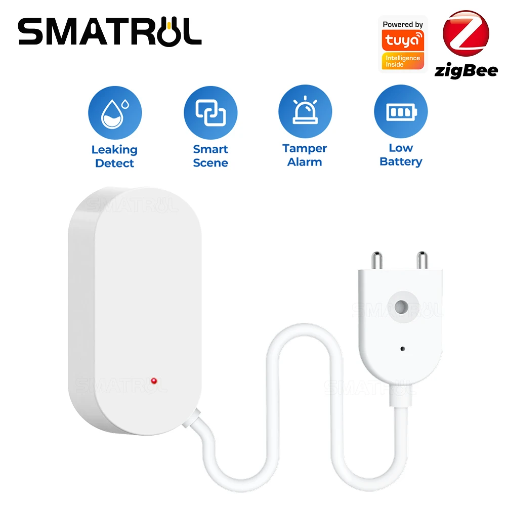 

SMATRUL Tuya Zigbee Water Leak Sensor Flooding Detector Smartlife APP Notification Alerts Alarm Home Security Need Gateway