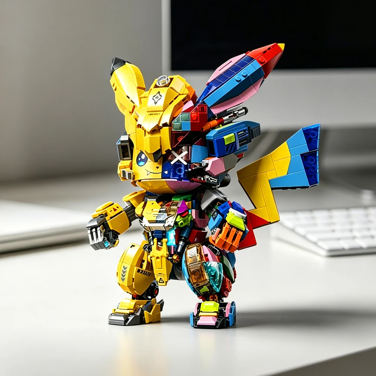Designer Home Decor Pokemon Mecha Pikachu Display Kit Desk Anime Creative Model Building Block Bricks Gift 1500+PCS