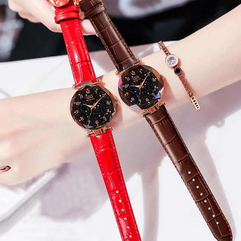 Starry Sky Women Wrist Watches 2024 For Ladies Wrist Watches Top Brand Luxury Rose Gold Leather Band Female Clock High Quality