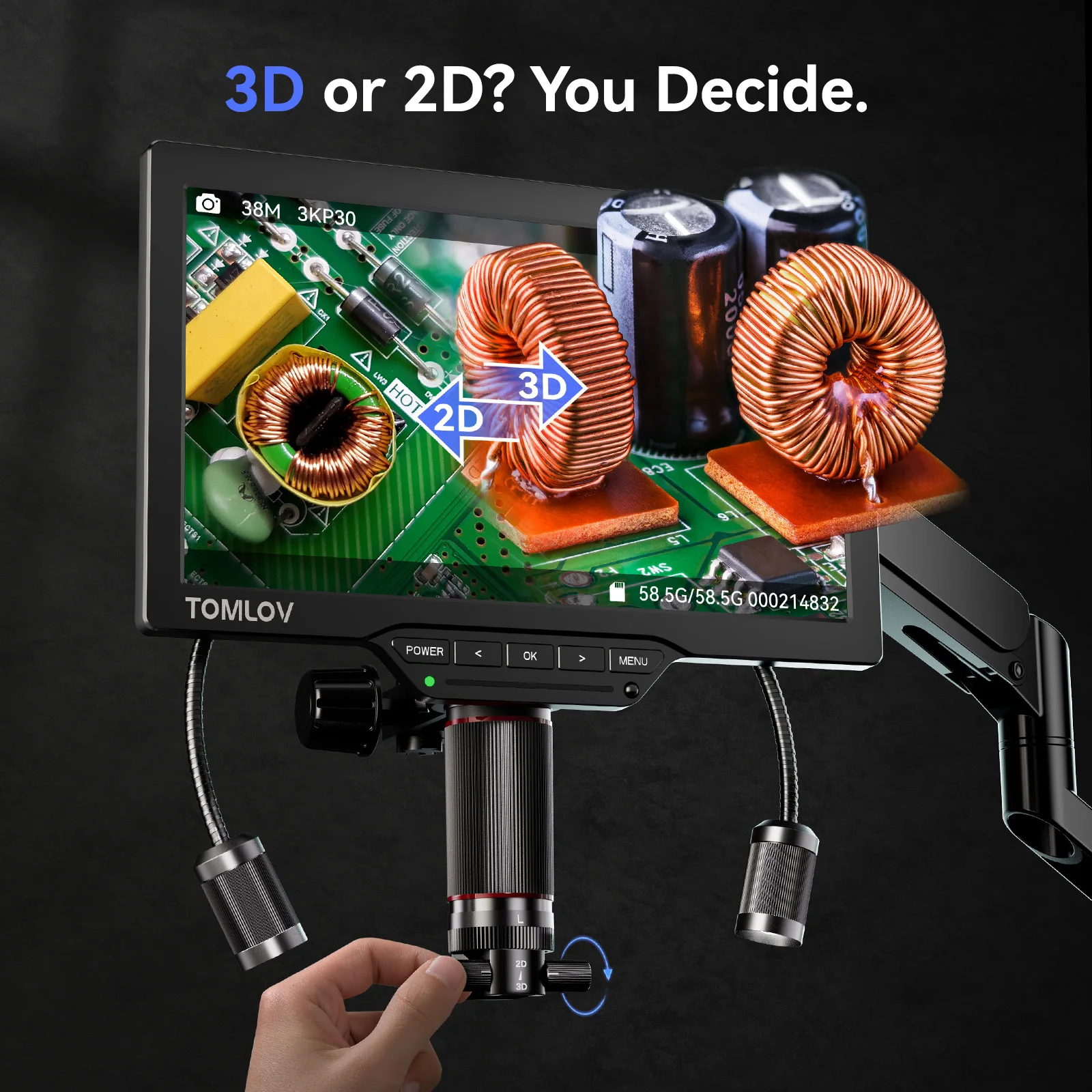 TOMLOV 7-Zoll IPS Digital-Mikroskop 2000X HDMI Mikroskop-Kamera mit Doppel-3D-Linse Elektronisches Löt-Mikroskop für PCB-Reparaturen – Detail 2