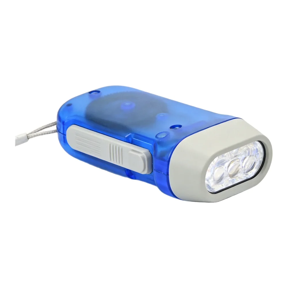 Outdoor portable hand crank generator flashlight with three led bulbs for camping hiking night walking and power outage lighting
