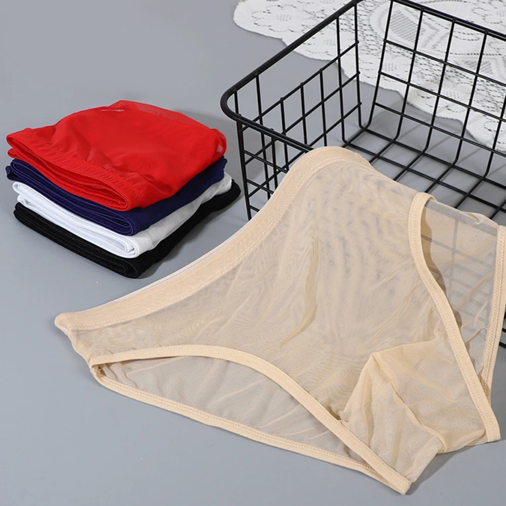 Plus Size Men Sexy Mesh Transparent Underwear For Hot Man Briefs Sheer Breathable See Through Panties Stretch Male Sexy Panties 2