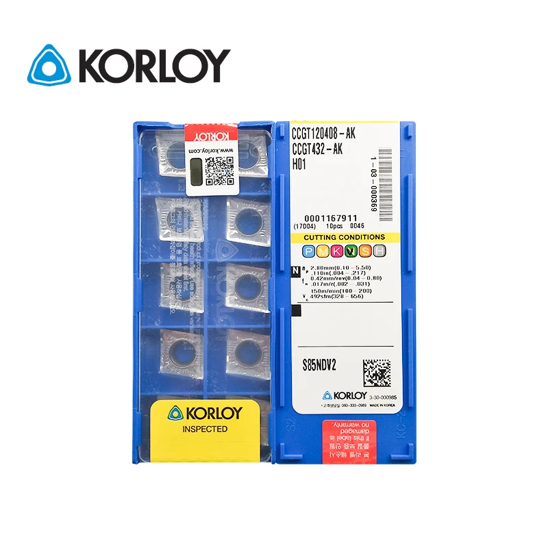 10pcs KORLOY 100% Original CCGT09T304-AK H01 CCGT09T302-AKC 09T308 060202/04/08 120402/04/08 AK2 CNC Aluminum Turning Inserts