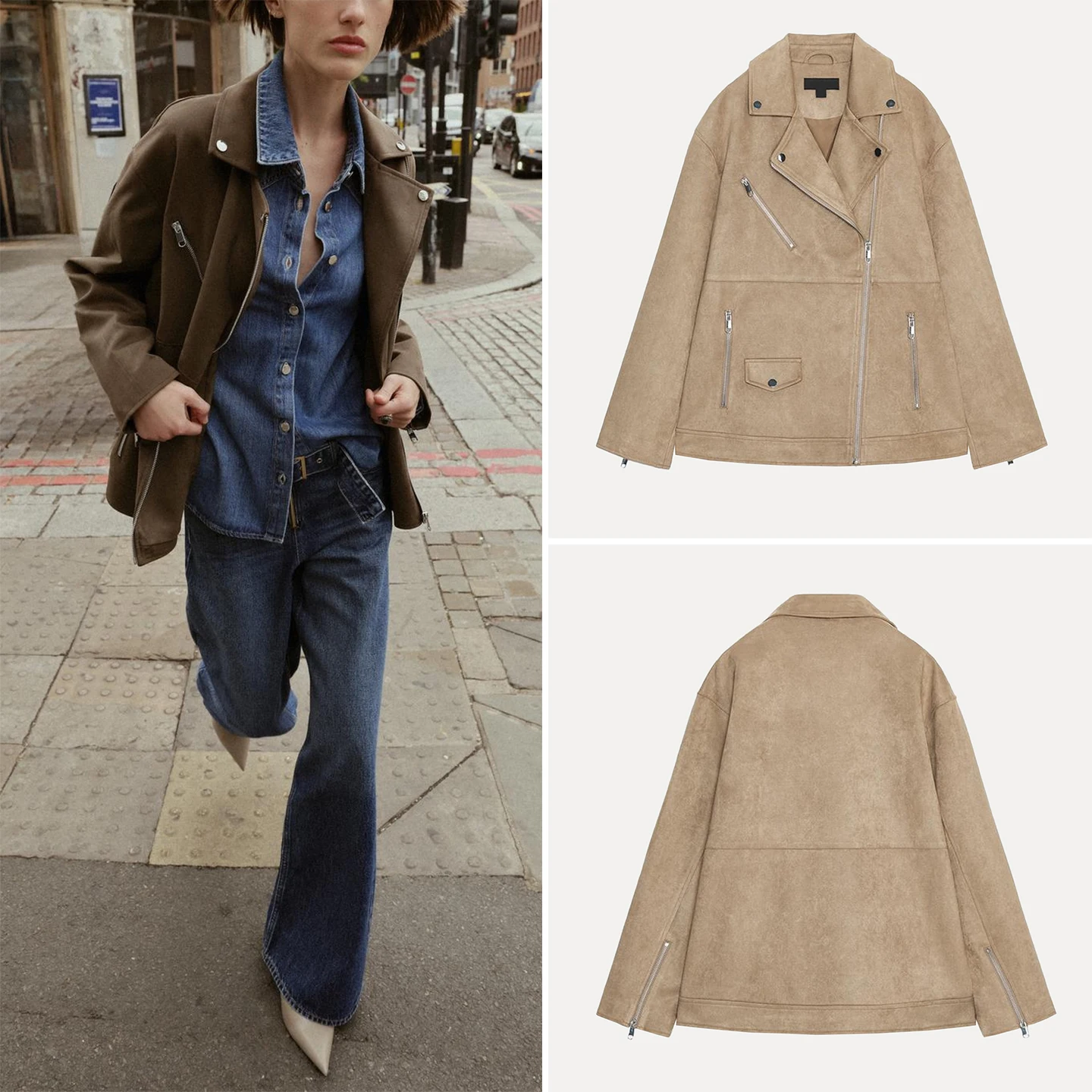 Z 2025 جديد Faion ملابس خارجية مخصصة للدراجات النارية Jaet ملابس نسائية من جلد الغزال تصميم طويل بسحاب Sve