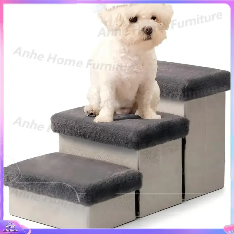 Luxury Pet Stairs for Dogs Cats Soft Comfortable Steps with 3 or 4 Storage Boxes Solid Fiber Eco Friendly Removable Washable