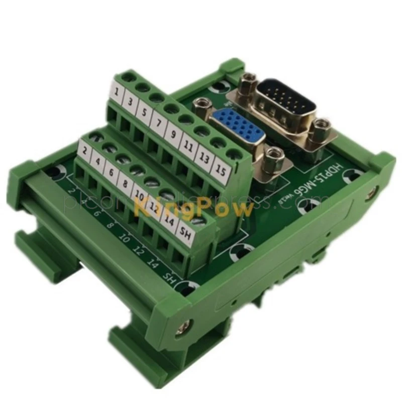 DB15 VGA Female Male D-SUB 15 Pin Port Signals Breakout PCB Board Screw Terminal Module Adapter Connector Din Rail Mounting