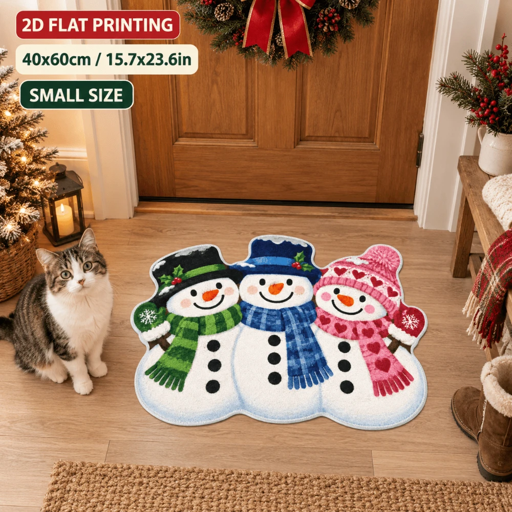 1pc Blue Pink Snowman Trio Rug Doormat Irregular Cute Holiday Welcome Entrance Doormat Winter Vibes Christmas Shaped Floor Mat