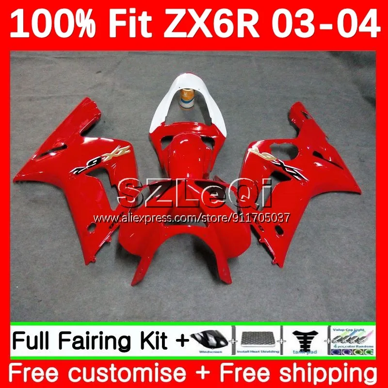 Body+Decal For KAWASAKI NINJA ZX 6R 636 Factory red 6 R ZX636 ZX6R 03 04 10No.4 ZX-636 600CC ZX-6R 2003 2004 Injection Fairing