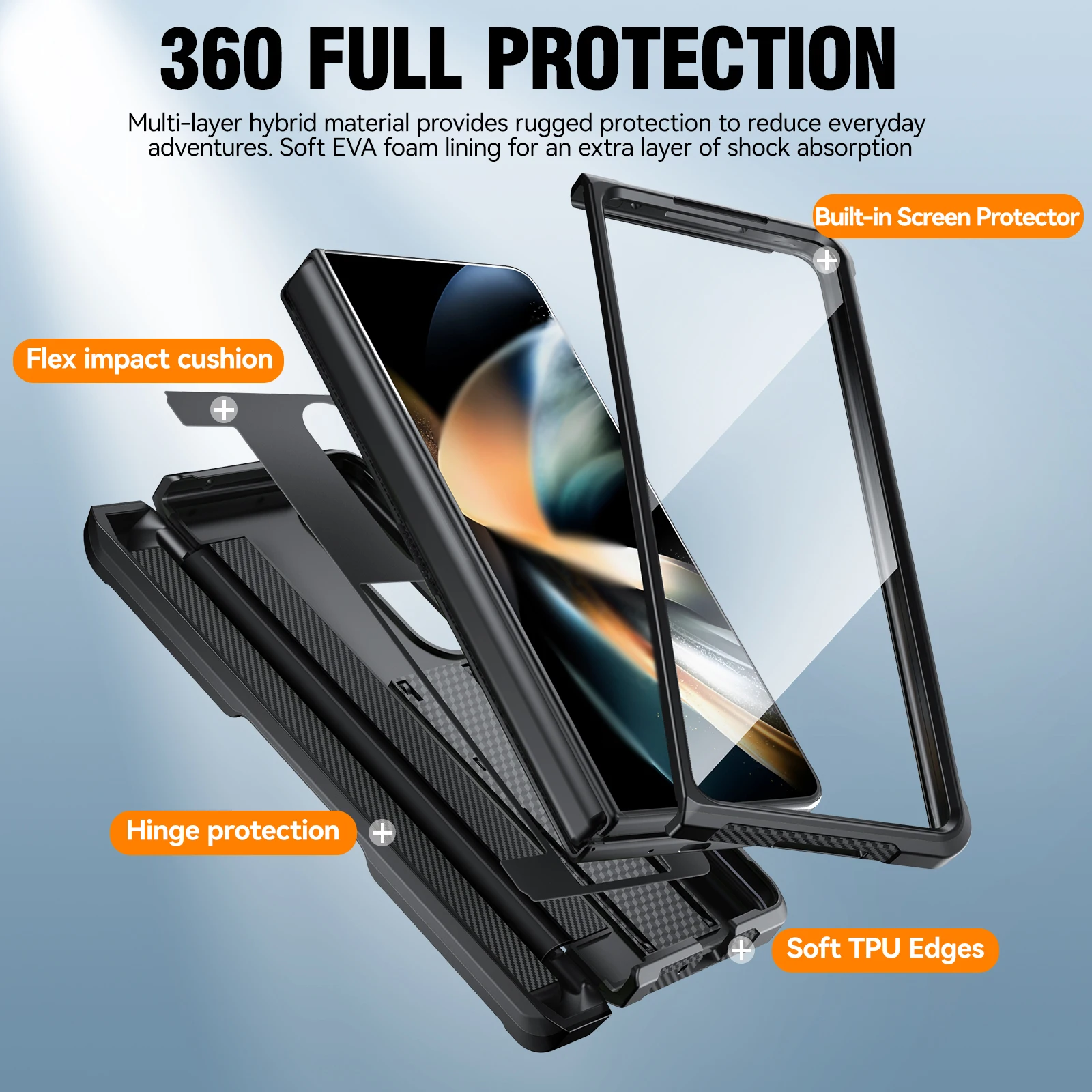 For Samsung Galaxy Z Fold 4 Luxury Full-Coverage HD Film Military-Grade Anti-Fall Hinge Protective Film Phone Case With Pen Slot