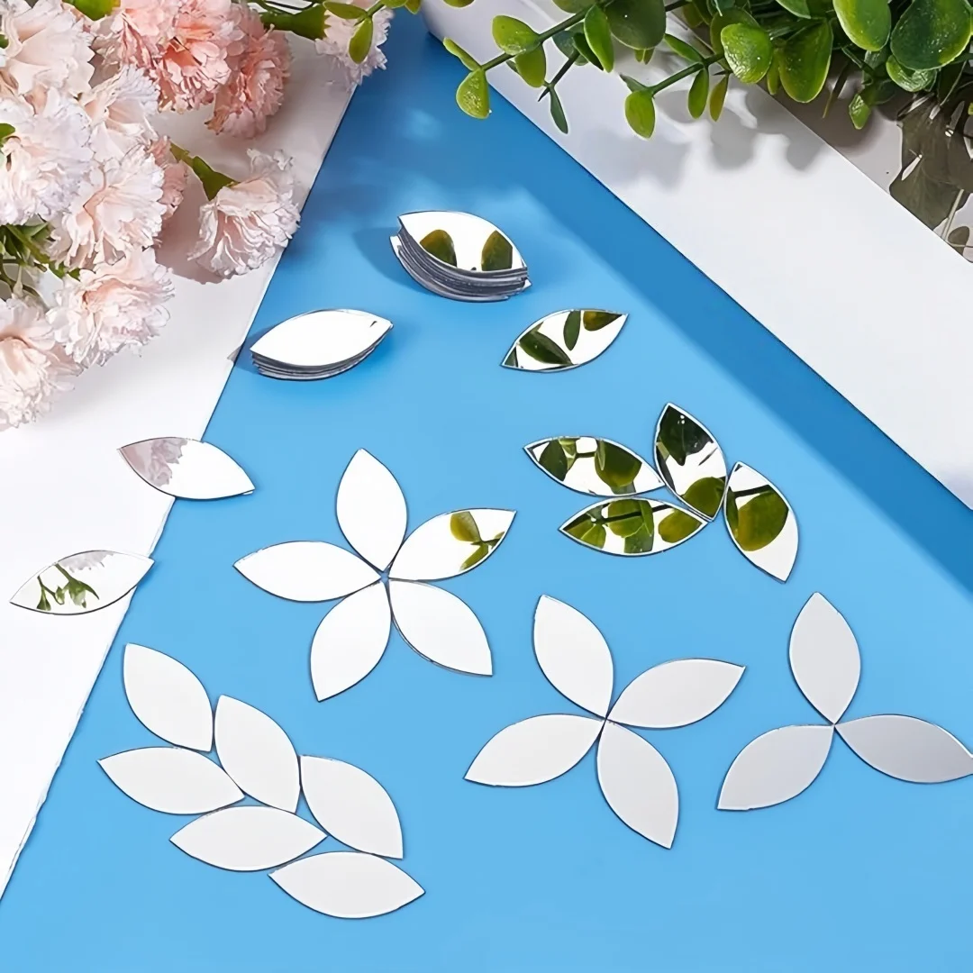 100 Stück Blatt-Acryl-Spiegelaufkleber – dekorative selbstklebende Aufkleber für Fenster und Heimdekoration ﻿