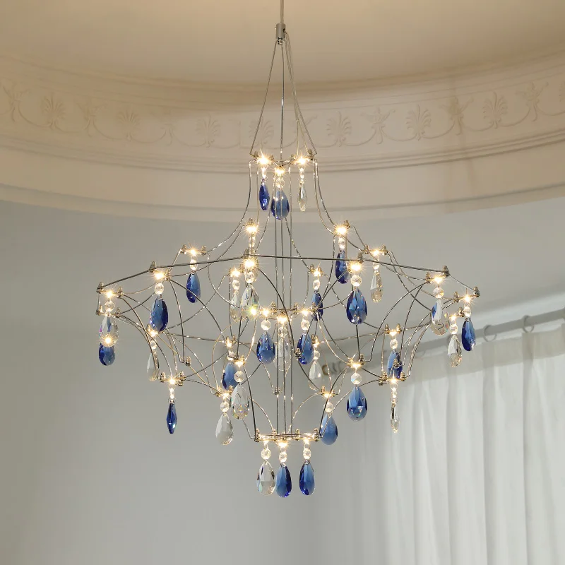 Luxury Blue Crystal Led Pendant Lights Modern Romantic Art Living Dining Room Chandeliers Lighting Bedroom Decor Hanging Lamps