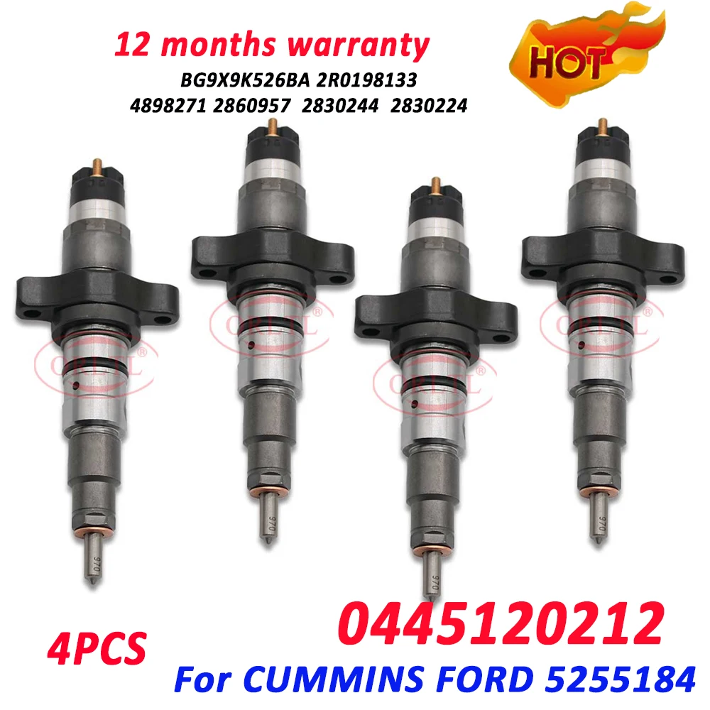 4 PCS 0 445 120 212 Diesel Injector 0445120212 For CUMMINS FORD 5255184 BG9X9K526BA 2R0198133 4898271 2860957 2830244 2830224