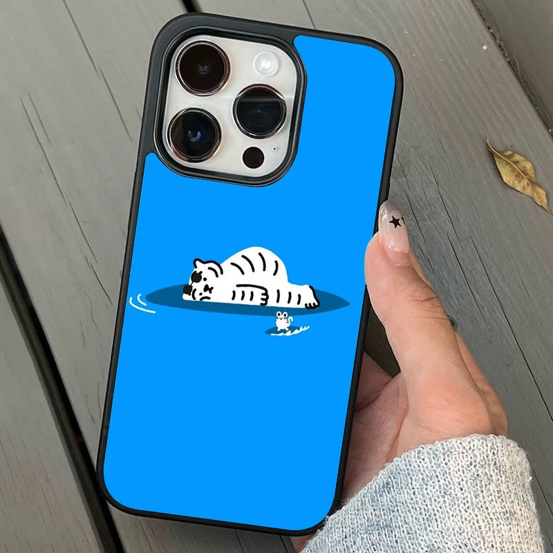 INS KOREAN Smash and Fall To The Ground Tiger Black Border  Phone Case for IPhone 15 14 11 12 13 Pro Max XR XS MAX Cute Cartoon