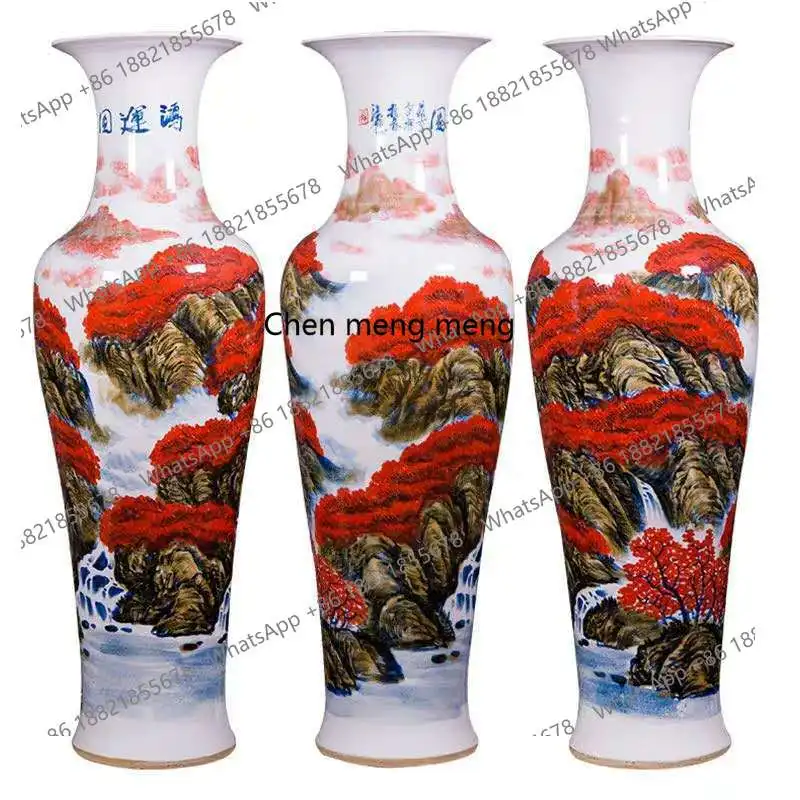 

Jingdezhen ceramic vase living room ornament, Chinese floor-to-ceiling vase 1.6 meters ceramic home decoration