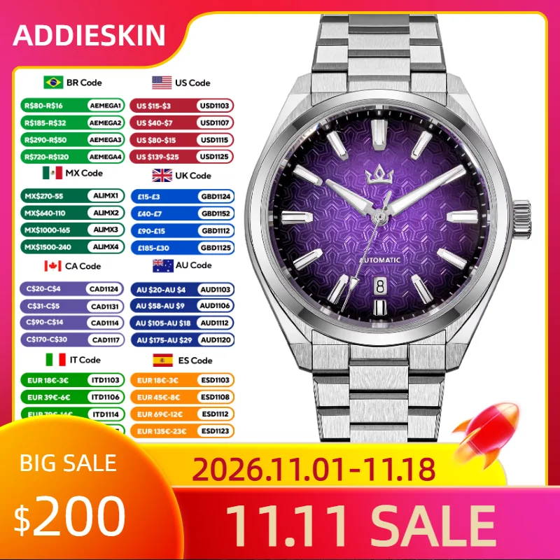 AddiesKin New Sculpted Cameo Shell Dial Men's Automatic Watch K014 Sapphire Glass BGW9 Luminous Diving ST2130 Mechanical Watches