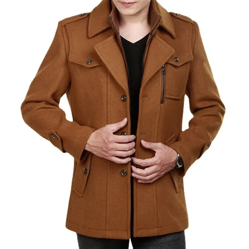 

Winter warm Autumn Men's Wool Coats Casual Middle Long Scarf Collar Cotton-padded Thick Warm Woolen Coat Male Trench Clothing