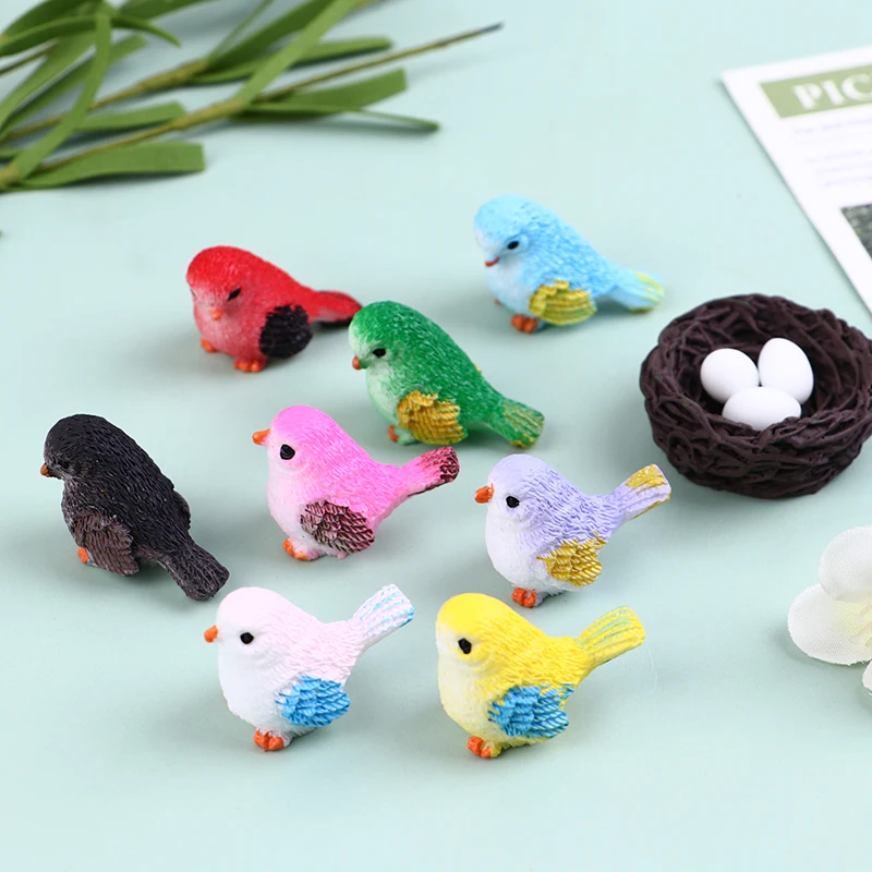 1PC/4Pcs Cute Cartoon Colorful Fly Bird Sparrow Small Statue Figurine Ornament Miniatures Children Toy Decoration Gift