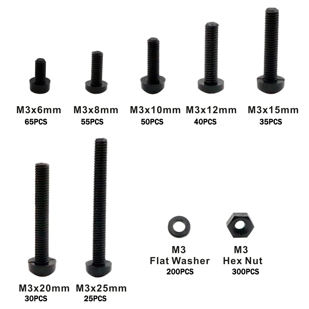 800pcs M3 Plastic Black Nylon Cross Round Head Screw Hexagonal Nut Combination,with Insulating Washers for Electronic Assembly