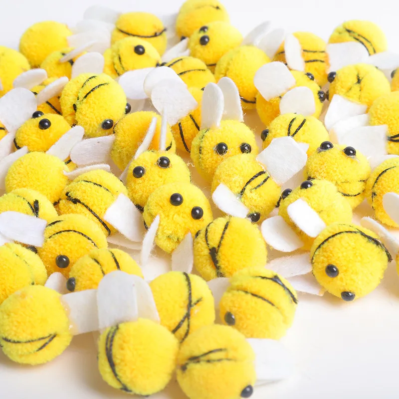 10Pcs Yellow bee Plush Balls Wedding Party Decor Fluffy Pompom Kids Hair Accessories DIY Scrapbook Toys Craft Supplies