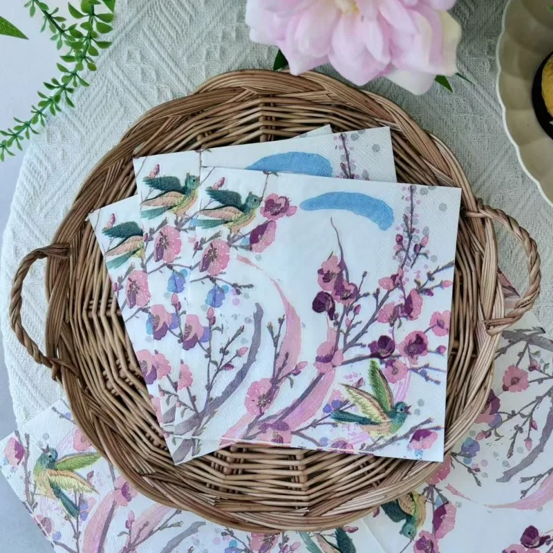 10/20pcs 33cm 2-Ply Elegant Oriental Bird and Flower Printed Paper Napkins, Exquisite Hand Towels for Table Decor