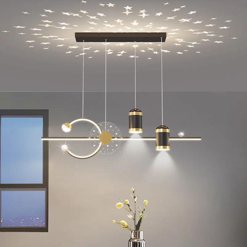 Led Chandelier Minimalist Light Luxury Long Thread Starry Sky Guest Acrylic Ceiling Hanging Lamp Ring Coffee Living Room Dining