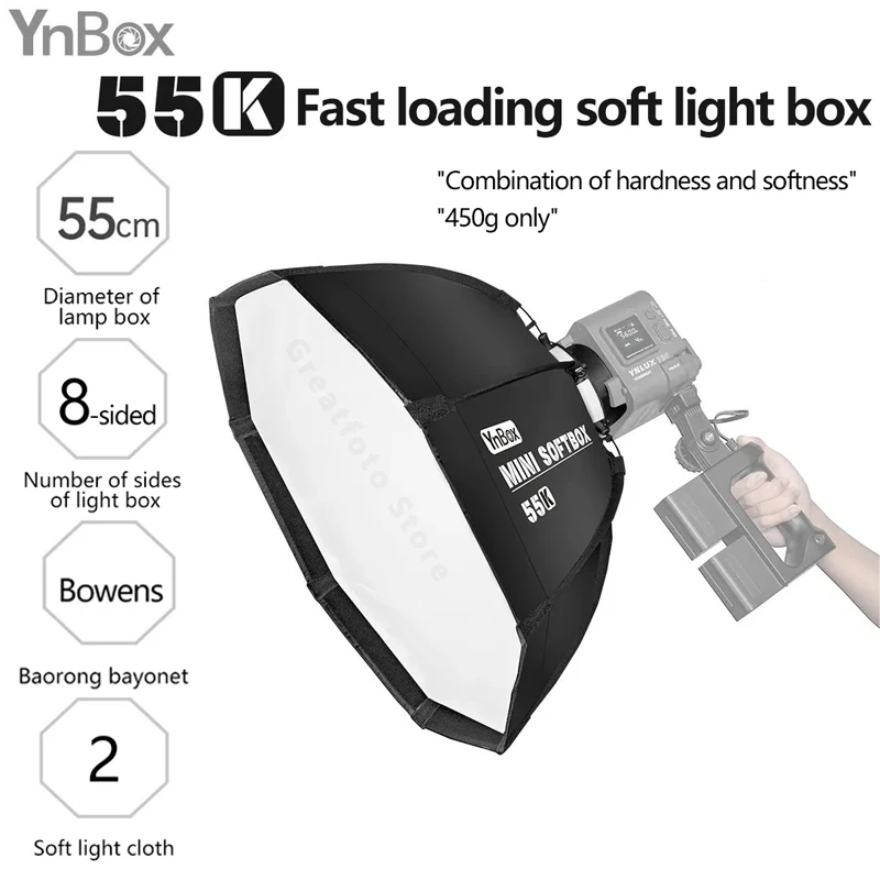 

YONGNUO YNLUX100 Deep Octagon Softbox 55CM with Grid Bowen Mount for Colbor CL60 Aputure Amaran 60x 200X 300d II Sokani X100