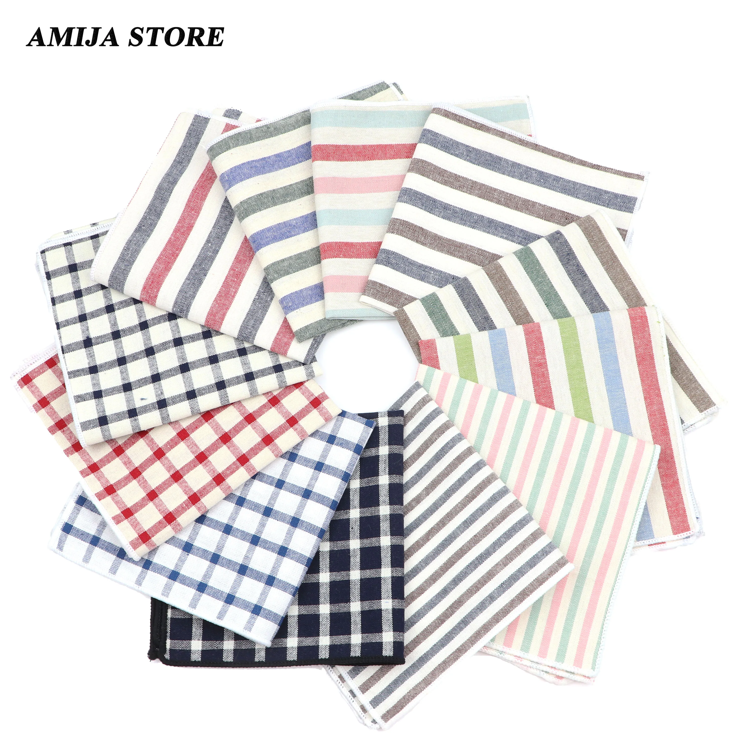 47 Styles Striped Cotton Printed Men Handkerchief Square Male Female Plaid Towels Pocket Scarf Handkerchiefs Hanky Washcloth Wed