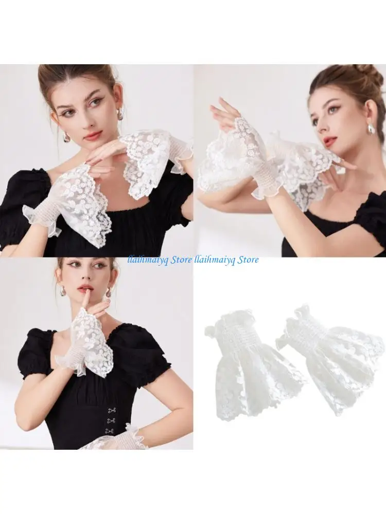 573B Fashion False Sleeves Lace Detail Role Play Sleeves Practical Polyester Costume Everyday Styling Outfit Enhancer