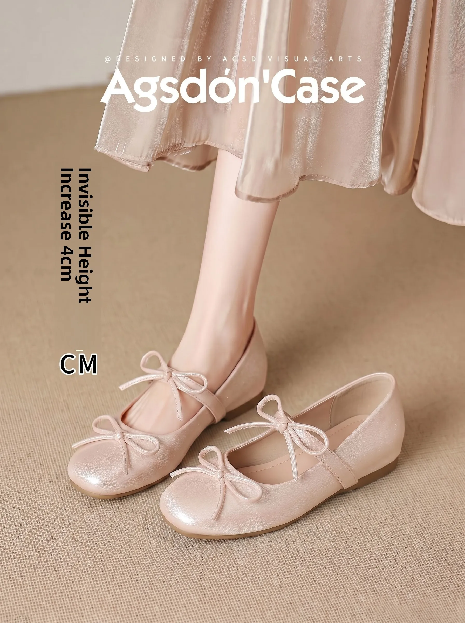 Agsdon Ballet Mary Jane Shoes Women's Summer New Style Inner Heightening Gentle Evening Low Cut Single Shoes Casual Fabric