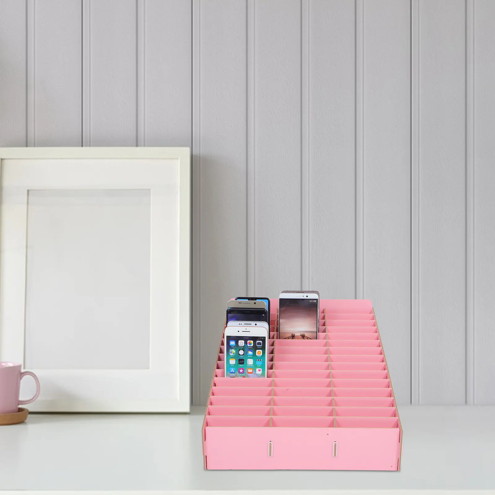 Multi Slot Phone Organizer Station Wooden Desk Organizer Mobile Phone Storage Box for Classroom Office Meeting Use
