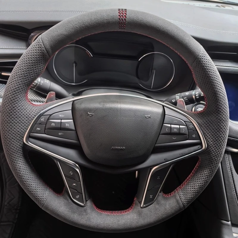 

Hand-Stitched Non-slip Durable Suede Nappa Leather Steering Wheel Cover For Cadillac CT6 XT5 2016-2024 Car Accessories