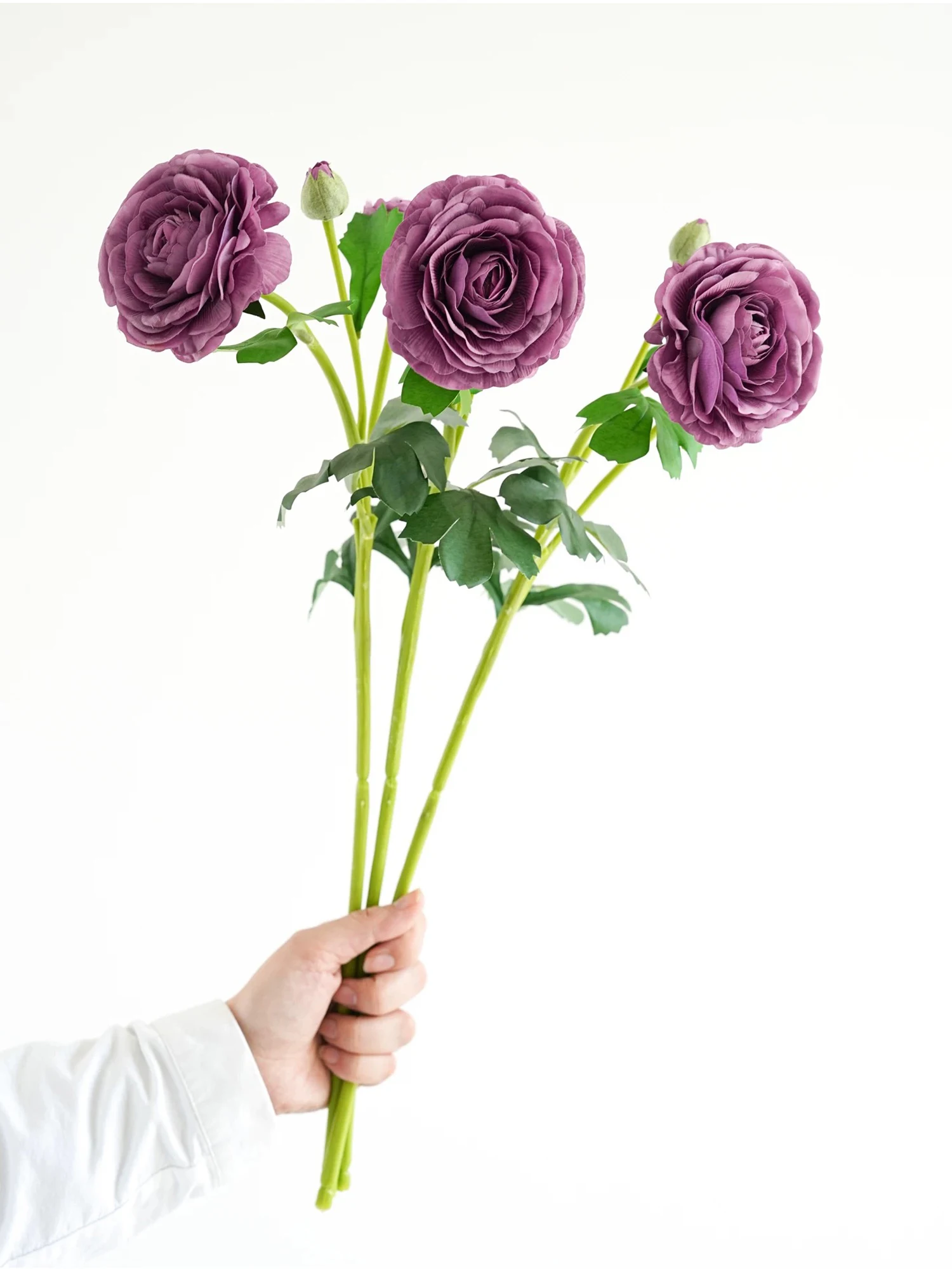 Artificial Ranunculus Flowers 3 Stems Faux Persian Buttercup Real Touch Flower Wedding Bouquet Vase Arrangement Home Decor - view 5