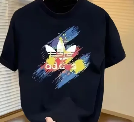 2026 new High-quality men's and women's identical colorful graffiti spray-painted art leaf print casual T-shirt