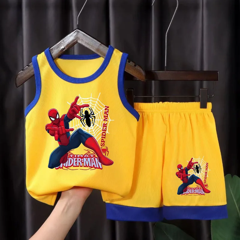 2026 Summer Breathable Comfy Mesh Boys Basketball Clothes Sets Kids Casual Outfits Child Outdoor Vacation Vest Cartoon Print Set
