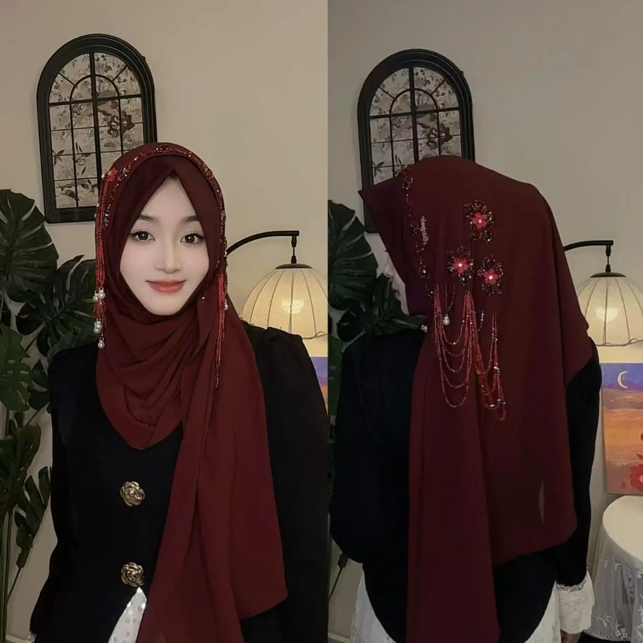 

Abaya Hijab Muslim Women Shawl Lace Headscarf Luxury Tassels Scarf Malaysia Prayer Kufi Islam Saudi Arabia Turban 05482