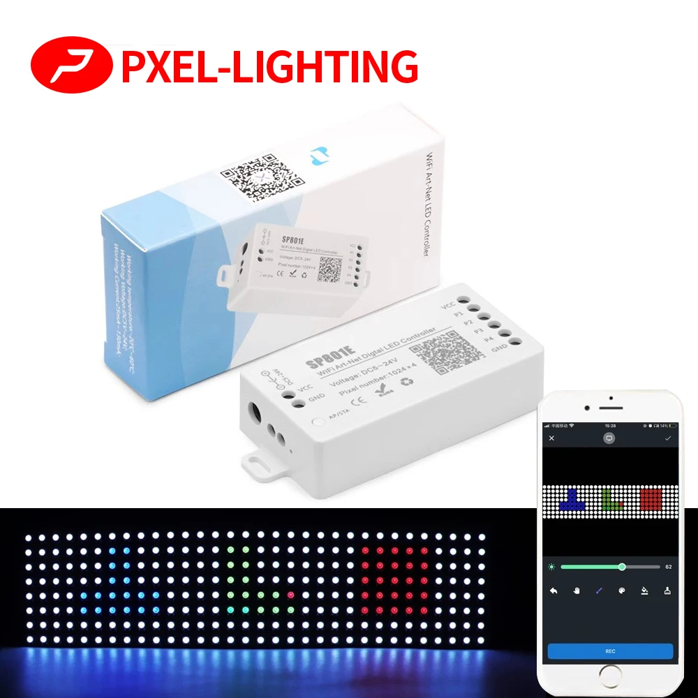 

SP801E Wifi Art-Net LED Controller For WS2812B WS2811 LED Strip LED Matrix Panel Module Wireless Control iOS Android DC5-24V